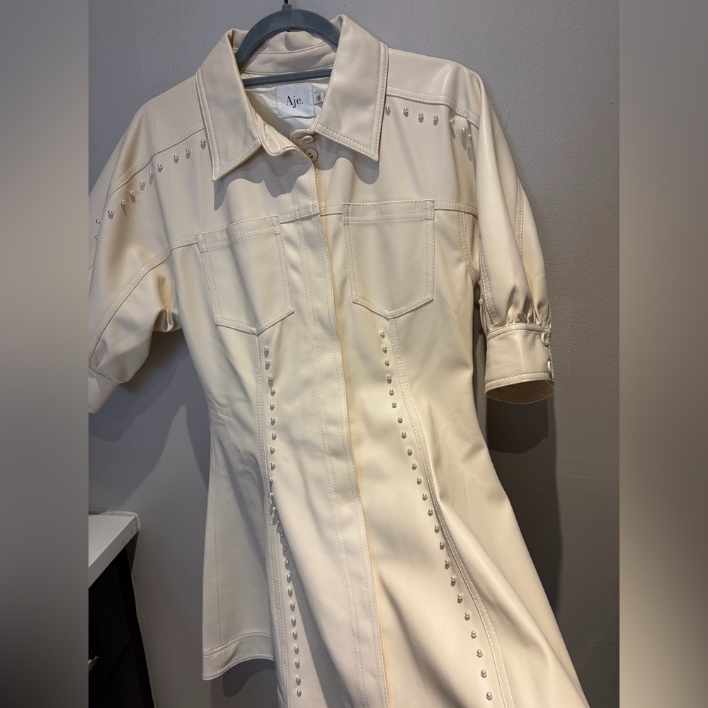 Aje Claire Pearl Cream Mini Leather Dress with Puff Sleeves - worn once! - Picture 4 of 7